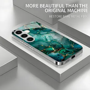 Fashionable Green Ink Marble New Phone Case for Samsung Galaxy S25/S25Plus/S24/S24Fe/S24Plus/S24Ultra/S23/S23+/S23Ultra/S22/S22+/S22Ultra/S21/S21+/S21Ultra/S20/S20Fe/S20Ultra/A73/A72/A71/A56/A55/A54/A53/A52/A51/A42/A34/A14/A13/A12/A11, Fully Covered Shock