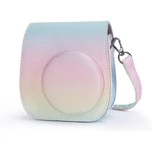 Instant mini 12 Camera Protective Case Compatible with Instax Mini 12 11,PU Leather Bag with Pocket and Adjustable  Strap (Shining Rainbow)