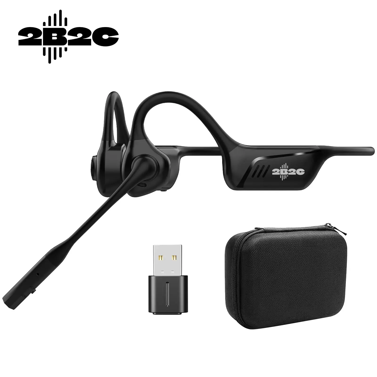 2B2C LK02 Bluetooth 5.1 Air Conduction Open Earbuds with Audio Pad, Alloy Button, aptX-HD, for Trucker Drivers, Electronic Headphone for Online Meetings & Office Use (Silicone Build), Durable