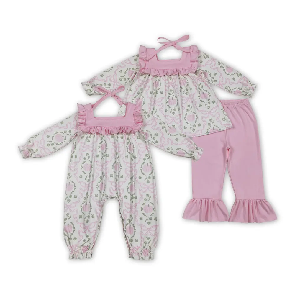 Toddler Girls' 2-Piece Matching Set, Cute Pumpkin Print Soft Cotton Long Sleeve Shirt and Pants Fall Outfit, Matching Sets, Toddler Outfit, 2T, Pumpkin Pink Fun, Two Piece Set