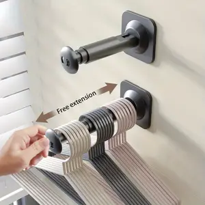 Set of 2 Retractable Wall-Mounted Clothing Hangers, Foldable Adjustable No-Drill Design for Saving Space Drying Clothes, Sturdy Plastic Space-Saving Organizer, Bathroom Storage Rack with Suction Cup