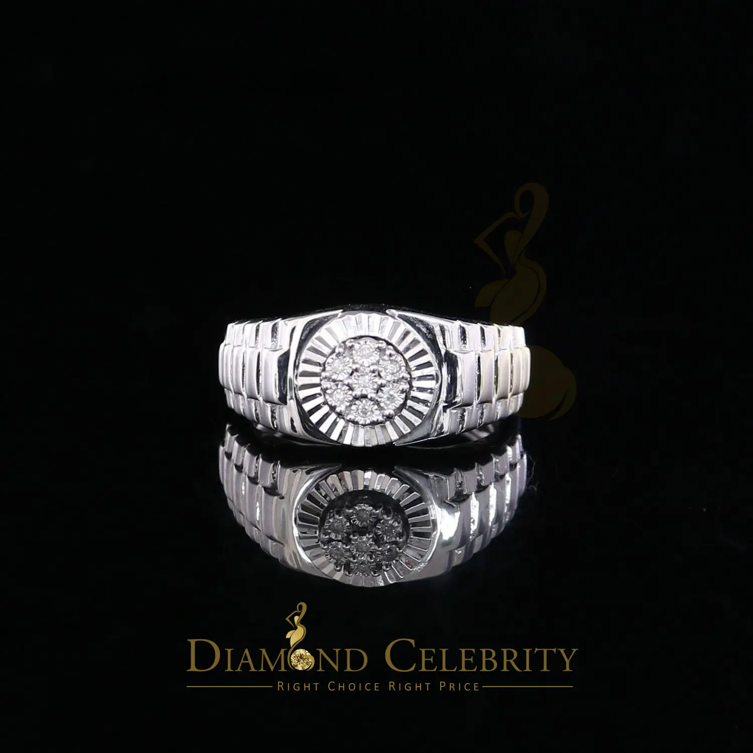 King Of Bling's 925 Sterling Silver 0.05 CT Real Diamond Men's Style White Band Style Ring SZ 10