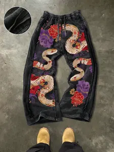 Men's Casual Loose Cotton Sports Pants, Snake Print, Graphic, Street Style, Streetwear, Drawstring Waist, Geometric Design, All Seasons, Ideal Gift, Casual Sporty Trousers