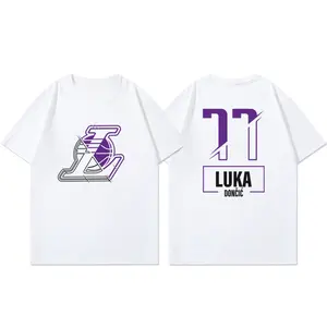Lakers Luka Doncic Short Sleeve T-Shirt Women's and Men's American Basketball Training Suit Loose Cotton Casual Half Sleeve