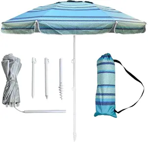 6ft Beach Umbrella - Heavy Duty Wind Resistant UV 50+ Portable Sun Shade with Sand Anchor & Carry Bag, Outdoor Folding Umbrella for Beach, Pool, Patio, Garden NO Tilt The sand needs to exceed the spiral 6inchGift.