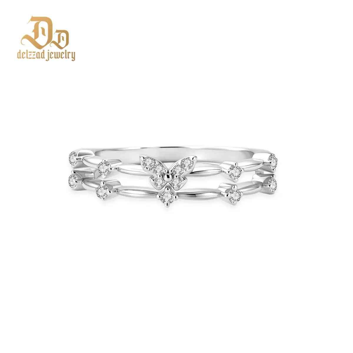 Delzzad 0.1ct Aura of Spring Ring Tiny Dainty Butterfly Ring Garden Flutter Ring Band VVS Synthetic Moissanite Ring Jewelry S925 Band Perfect Birthday Engagement Wedding Anniversary Christmas Valentine's Day Mother's Day Gift