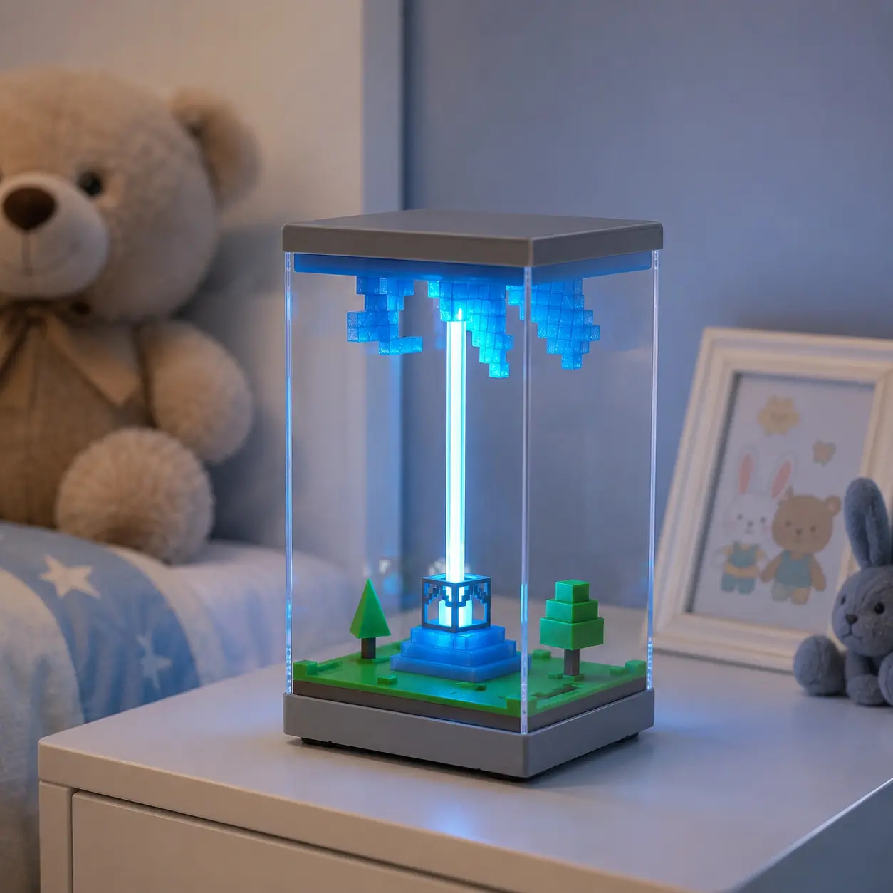 3D Pixel Minecraft Portal Scene Night Light Acrylic Sheet Material, Transparent Acrylic Block Style Landscape Glowing Desk LED Lamp, USB Powered Gaming Room Decor Ornament, Ideal Birthday Christmas Gift for Minecraft Fans, Boys Teens Gamers