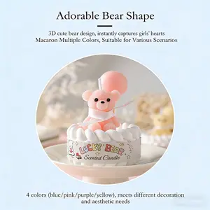 Cute Bear Scented Candle, Macaron Colors, Long-Lasting Gentle Fragrance, Cake Shape Decor, Perfect for Birthday Gifts, Party Decor, Home Aromatherapy
