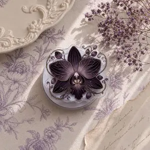 Dark Orchid Gothic MagSafe Phone Grip, Witchy Botanical Aesthetic Magnetic Holder, Goth Moody Floral Dark Academia Gift, Kindle Stand