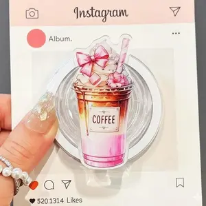 Pink Iced Coffee Cup Phone Grip, Adorable Pink Coquette Coffee Magnetic Socket, Coquette Coffee Phone Stand, Girly Phone Accessory