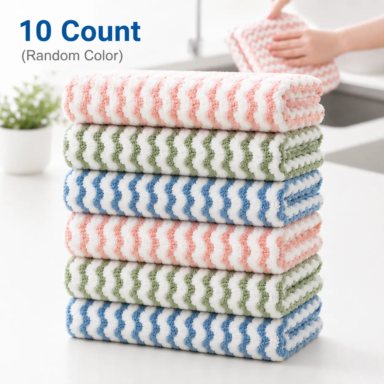 10 Pack-Soft 10x10 Inch Kitchen Dish Towel, Dishes Stove Cabinet All-Round Kitchen Care, Multi-Purpose Reusable Dish Cloth, Strong Absorption Rapid Drying Washable Household Tool
