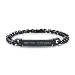 OIDEA Engravable Curved Bar Bracelet for Men Women, Stainless Steel ID Chain Wristband, Personalized Couple Jewelry