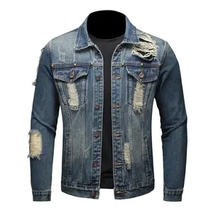 Men's Blue Washed Denim Jacket, Retro Distressed Biker Jean Jacket with Paisley Lining, Classic Trucker Jacket with Shoulder Stitching, Casual Button-Down Motorcycle Denim Coat for Men, Fashion Streetwear Denim Jacket for Daily Wear, Riding, Outdoor