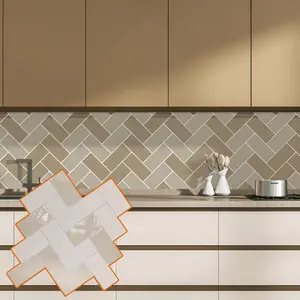 New 10sheets Herringbone Peel and Stick Backsplash, Glossy and Matte Mix of Aluminum Kitchen Backsplash, Adhesive Peel and Stick Wall Tiles for Backplash, Living Room, Bathroom, RV ect (Apricot Decor Decorative