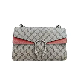 Pre-owned GUCCI Bacchus Medium Handbag GG Supreme Canvas with Red Leather Accents & Silver Hardware Elegant Design for Versatile Use