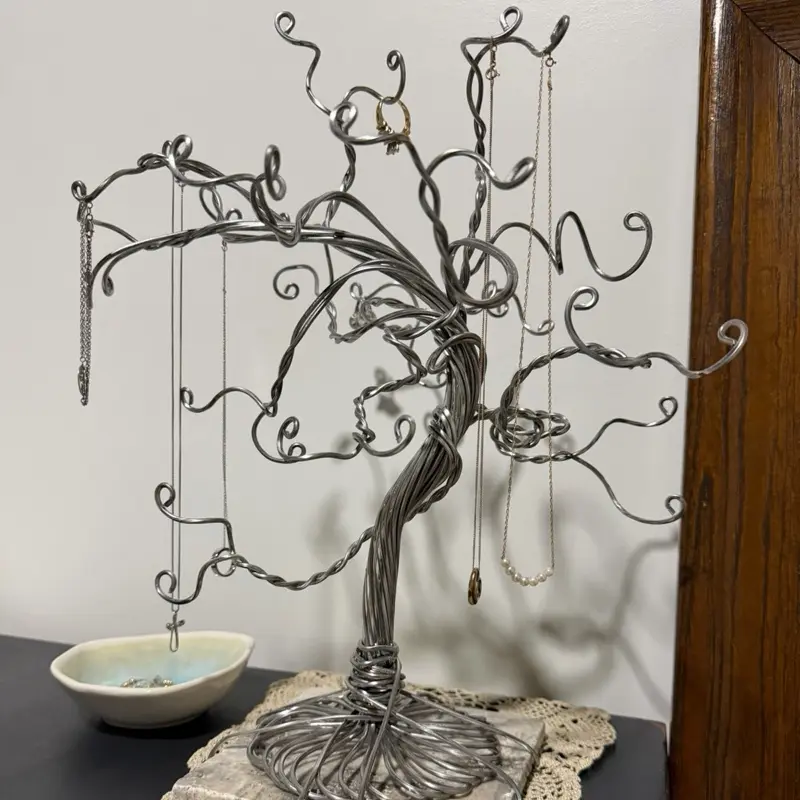 Jewelry Stand Tree – Earring Holder - Necklace Storage - Bracelet and Watch Organizer - Silver