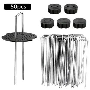 Garden Ground Nail Set, 50pcs/set Garden Ground Nail & 50pcs U-shaped Anchor & 50pcs Dust Net & 50pcs Soil Fence, Garden Obelisk Trellis, Plant Care & Support Supplies