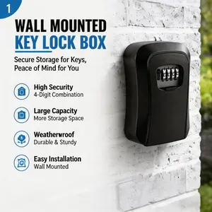 Waterproof Wall Mounted Key Lock Box, 4 Digit Combination Outdoor Key Safe, Heavy Duty Spare Key Storage Lockbox for House, Garage, Airbnb, Realtor, Large Capacity Security Key Holder