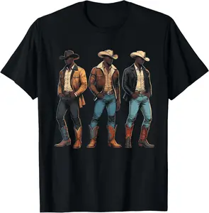 Black Cowboy Western Rodeo Melanin Black History Texas Men Casual Short sleeve Cotton T-Shirt