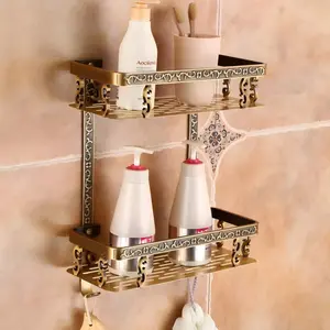 Wall Mounted Floating Shower Caddy, Bathroom Shelves Towel Rack, Aluminum Gold Corner Shelf, Bathroom Corner Rack Shelf, Carved Soap & Shampoo Holder