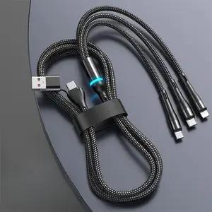 Three-In-One Fast Charging Cable 100w Max, Universal Compatibility USB C-Type-C Micro USB Adapter, Compatible with Smartphone iPhone Samsung Xiaomi