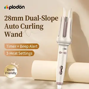 Plodon 28mm Automatic Curling Wand Dual-Slope Auto Curler with Timer Beep Alert Electric Ceramic Rotating Hair Iron