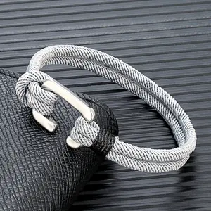 Easy Hook Bracelets Men Double strand Nautical Survival Rope Paracord Bracelet Women Stainless Steel Sport Buckle
