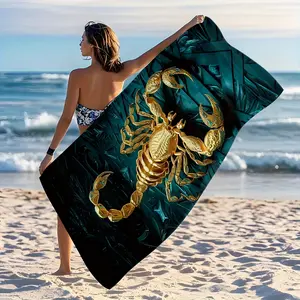1-Pack Golden Scorpion Beach Towel - Quick-Dry Large Rectangular Bath & Swim Towel with Golden Scorpion Design, Lightweight & Sand-Resistant for Surfing, Yoga, Summer Beach - Machine Washable Polyester Towel, Beach Towel Quick Dry