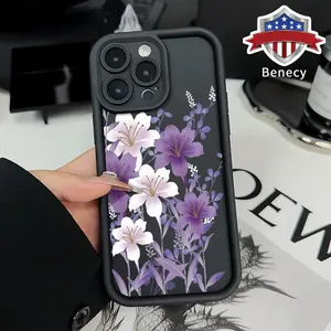 Purple Lily Case for iPhone 16 15 14 Pro Max 13 12 11 XR E XS Plus Shockproof Non Slip Military-Grade Protection Silicone Cover