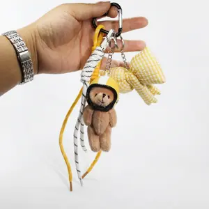 Original design helmet motorcycle bear bag pendant, Miu-style woven rope doll keychain accessory|Car Keys & Handbag Accessory Gift|Perfect Gift Idea