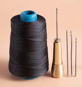 Upholstery Repair Sewing Awl Kit and Heavy Duty Nylon Thread (Black), Handmade Leather Sewing Tools Shoes and Repair