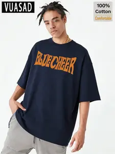 100% Cotton Short Sleeve T-Shirt, Street Style Vintage Letter Print, Loose Fit Drop Shoulder Top, Casual Half Sleeve Tee