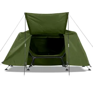Collapsible camping tent with an integrated cot essentials camp accessory canopy windproof quick