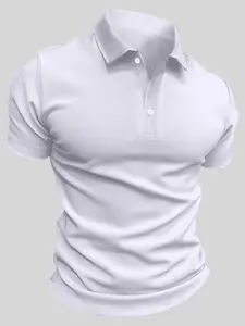 Men's Regular Fit Solid Color Short Sleeve Plain Polo Shirt, Casual Comfy Collared Top for Outdoor Activities, Fashion Men's Clothes for Summer, Menswear