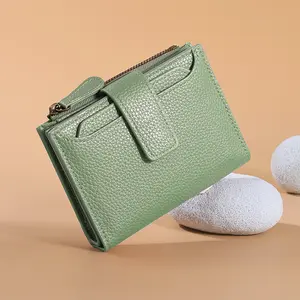 Women's Genuine Leather RFID Anti-Magnetic Simple Solid Color Short Bi-Fold Card Holder Wallet for Daily Use Back to School Girlfriend Gift