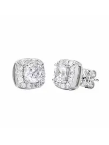 Luxurious Halo Earrings Set - Silver Square Design, Comfortable for Daily Wearing, Comes with a Jewelry Box, Ideal Gift for Your Girlfriend on Special Occasions