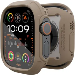 for Apple Watch Ultra 3/2/1 Bumper Case 49mm Screen Protector Tempered Glass, Quattro Max Series Rugged for iWatch, Military Grade Durable Protective Cover, Flexible Shock Proof, Tan