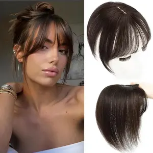 Hair Toppers for Women Real Human Hair 3D Cover Topper with Bangs Hair Extensions Clip in Bangs for Daily Wear Dark Brown #2 Color