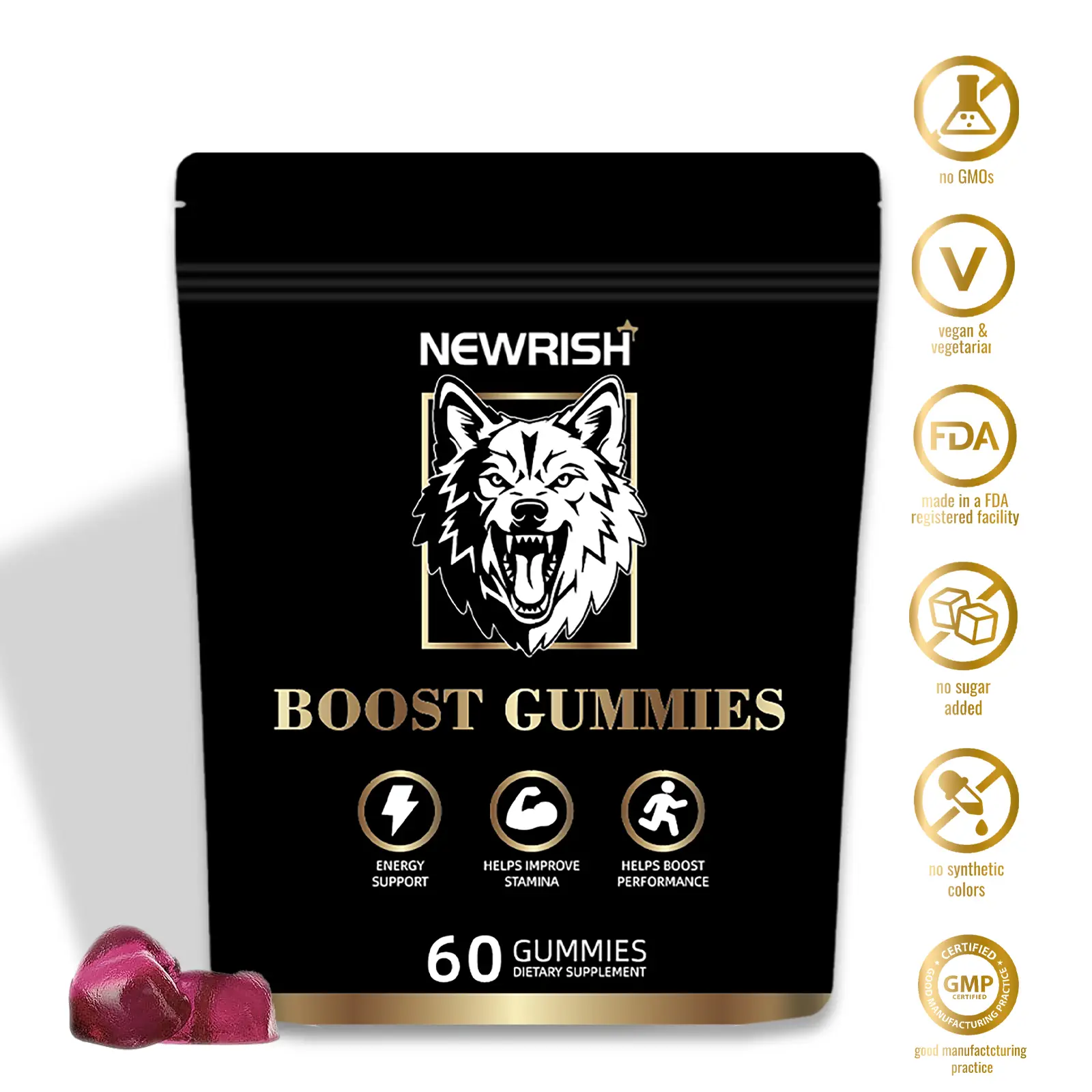 Newrish Himalayan Shilajit Gummies | WithAshwagandha, Gokshura & other herbs | Noadded sugar l 60 Gummies
