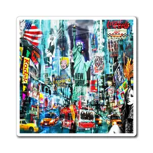 New York City Magnet - Colorful Urban Art, NYC Souvenir, Vintage Style Decor, Fridge Magnet, Travel Gift, Home Accessory