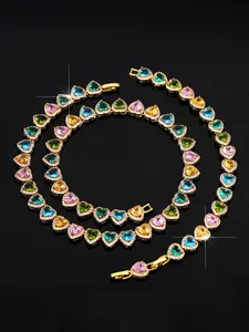 Korean Minimalist Heart Necklace and Bracelet Set, Matching Necklaces Set, Zircon Electroplating, Four Color Options, Elegant Jewelry for All Seasons