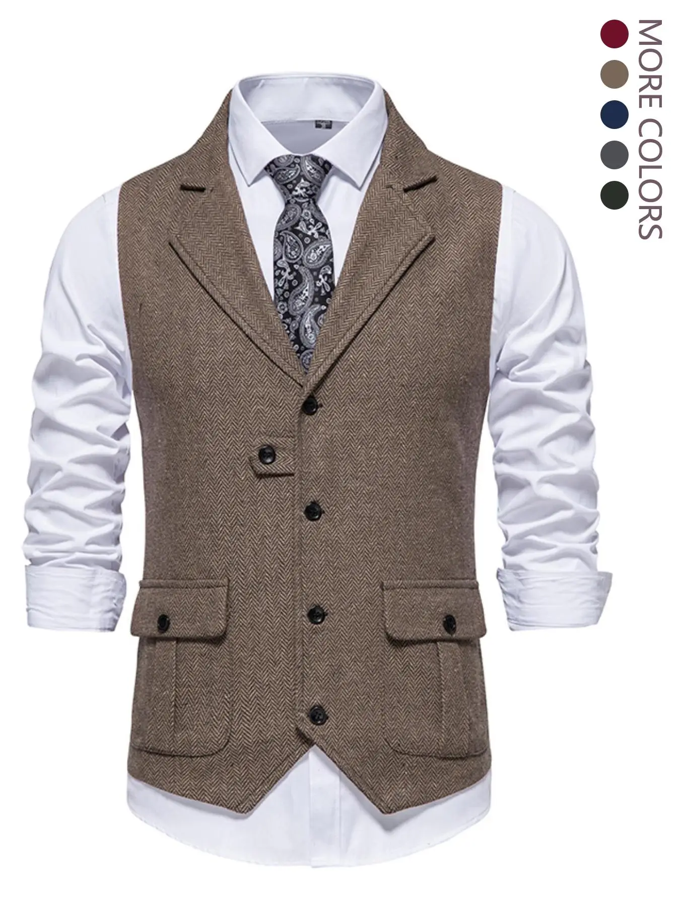 Men's Classic Colorblock Button Front Sleeveless Pocket Vintage Vest Blazer, Business Two Tone Lapel Waistcoat, Men's Clothing for Spring & Fall, Busi
