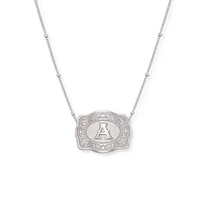 Silver Initial Belt Buckle Necklace - Mini Western Style Letter Pendant