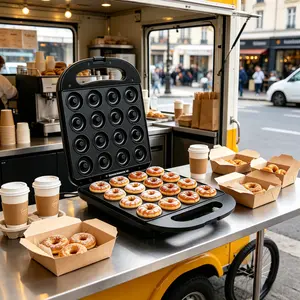 1pc Household 16-Hole Donut Maker Electric Grill, 1000W Double-Sided Non-Stick Cooking Surface, Fast Heating for Homemade Donuts, Compact Design Ideal for Family Breakfast, Brunch, Parties, Snacks & Daily DIY Treats