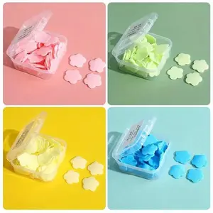 100Pcs/Box Portable Skin Friendly Fresh Hand Washing Toilet Soap Slice Disposable Petal Soaps Flakes Household for Girls/travel Hand Cleaning Product