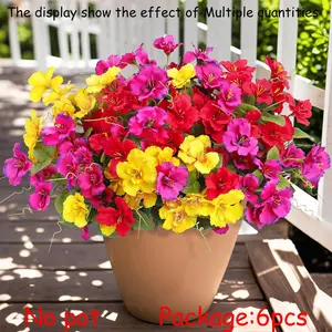 Hibiscus Artificial Flowers for Outdoors Spring Summer Decoration, Realistic Faux Flowers, 6 Bundles Fake Silk Hibiscus Bouquet Realistic UV Resistant Tropical Flowers for Outside Planter Front Door Porch Patio