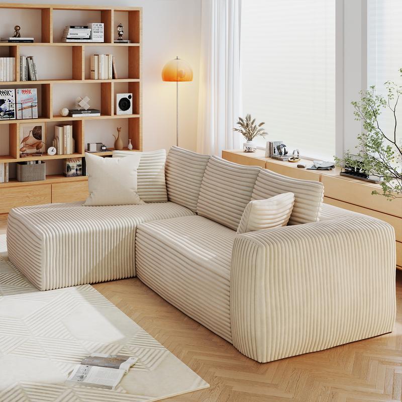 Plush Corduroy Cloud Velvet Modular Sofa Boneless 3-Seater Sectional with Chaise Extra-Wide Seat No Assembly Perfect for Small Spaces Cozy Corners & Apartments