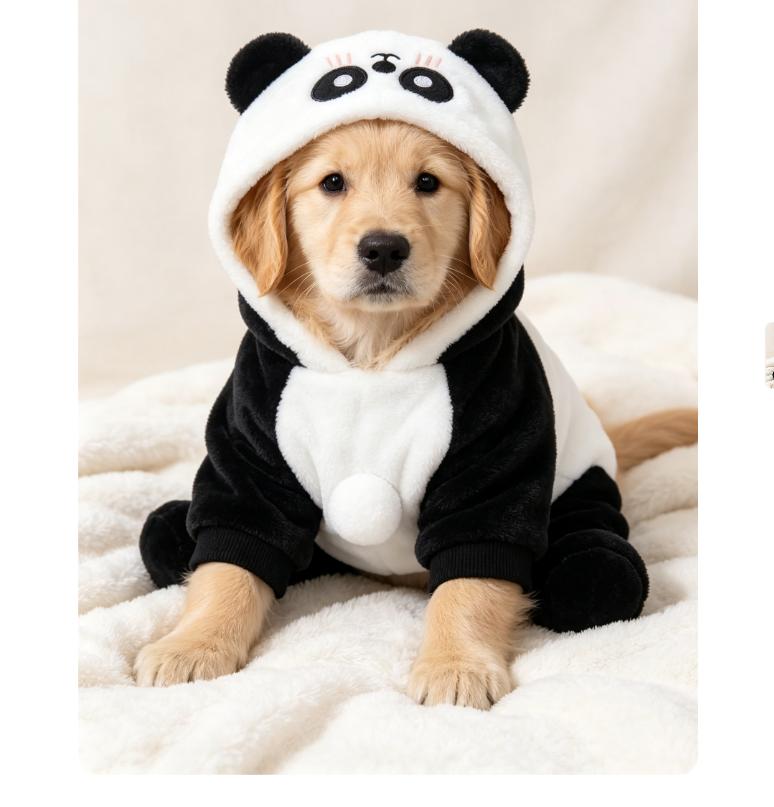 2026 New Thick Cotton Adorable Panda Print Non-Woven Pet Hoodie - Insulated, Warm, Comfortable, Windproof 4-Legged Coat for Small Dogs (Bichons), S Size Universal Autumn-Winter Dog & Cat Sweater, Insulation