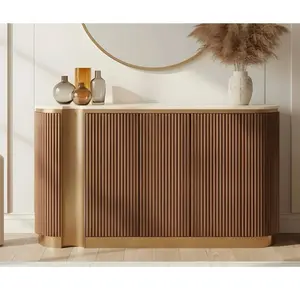 Luxury Sideboard Buffet Cabinet with Stone Top and Gold Accents Modern Storage Cabinet for Elegant Home Decor