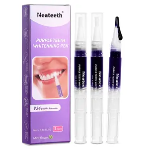Purple Teeth Whitening Pen, 3 Pens of Purple Whitening Gel, Color Corrector Instantly Whiten Teeth, Purple Toothpaste for Teeth Whitening